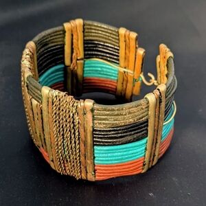 Vtg 80s Tribal CUFF BRACELET Alexis Kirk Multicolor Bohemian Bracelet--